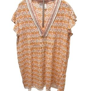 Japna Goa Beachwear Orange, Cream Swim Cover Cottage/Coastal BOHO Size‎ L Beach